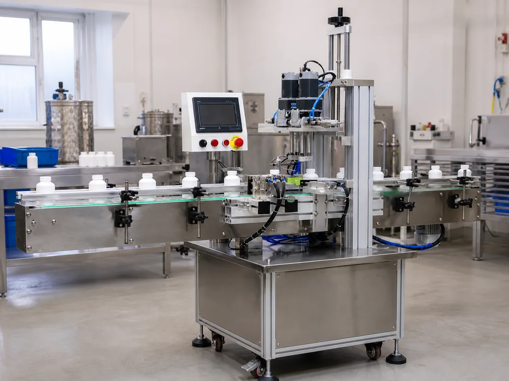 Rotary capping machine applying closures in production